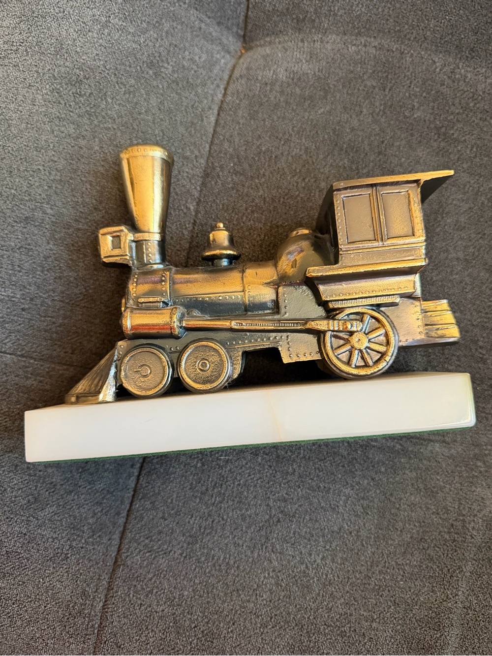 Vintage Brass Train Locomotive on Stone Base
